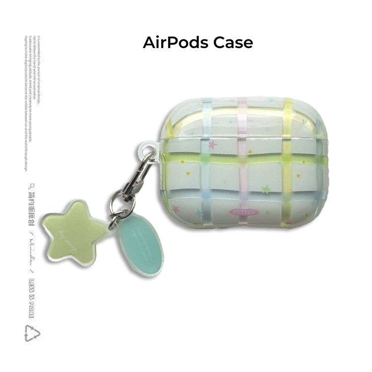 简约派适用半透彩色格纹星星airpods4保护套airpod3苹果pro2耳机壳二代无线蓝牙1第三代2代airpodpro四可爱女