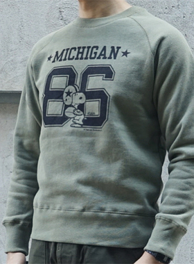 Germination 美式复古卡通史努比snoopy86号橄榄球重磅圆领卫衣