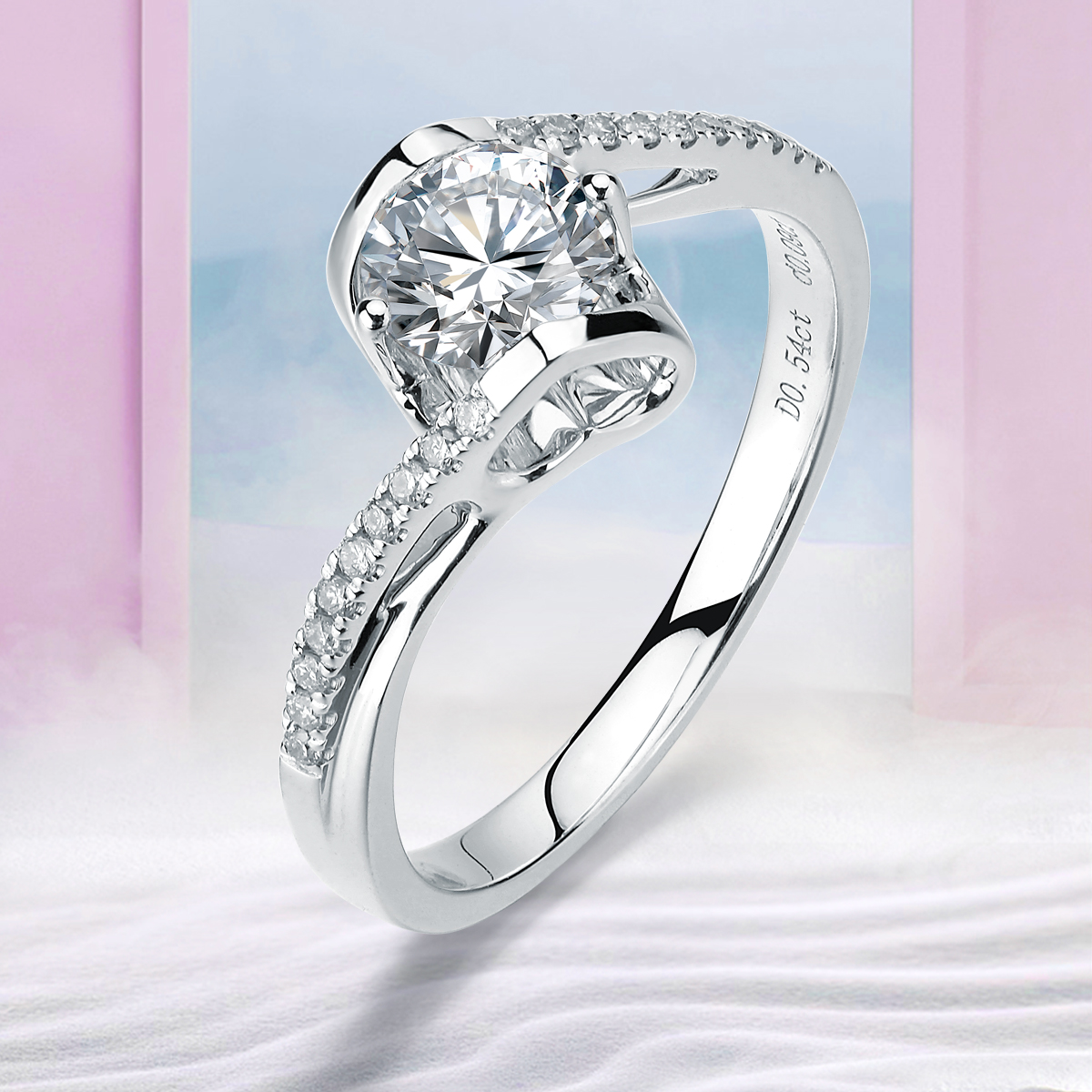 珂兰 白18k金钻石戒指钻戒30分50分天使之吻结婚求婚戒指女定制