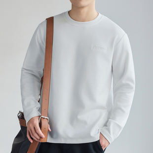 高级感白色简约保暖德绒长袖T恤男冬季新款宽松百搭休闲打底上衣