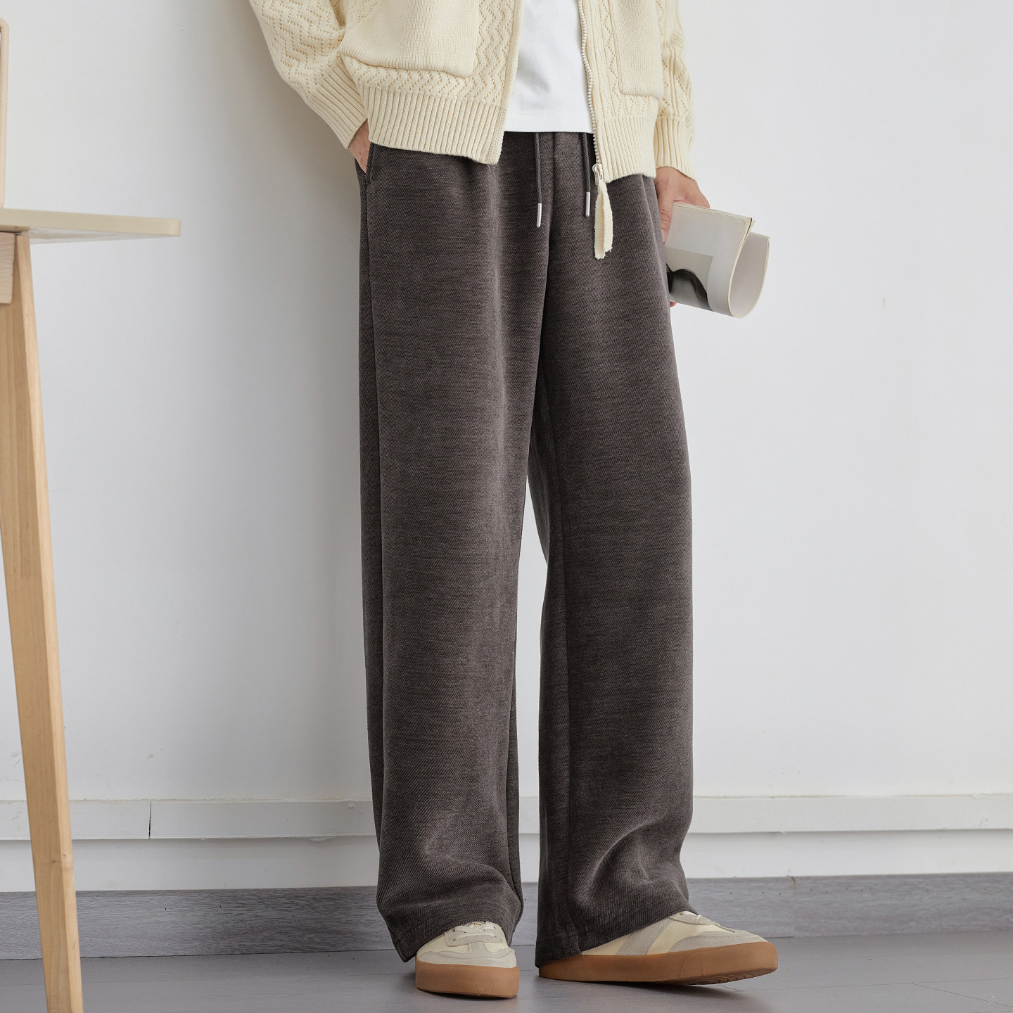 高端雪尼尔宽松直筒加绒卫裤男士灯芯绒保暖休闲裤宽松百搭长裤子