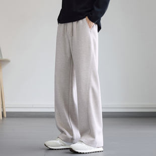 高端绵羊毛混纺保暖卫裤男宽松直筒裤子冬季新款简约百搭休闲裤潮