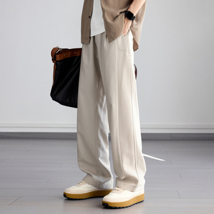 高端老钱风抗皱休闲裤男士2026春季新款宽松大码百搭杏色直筒裤子