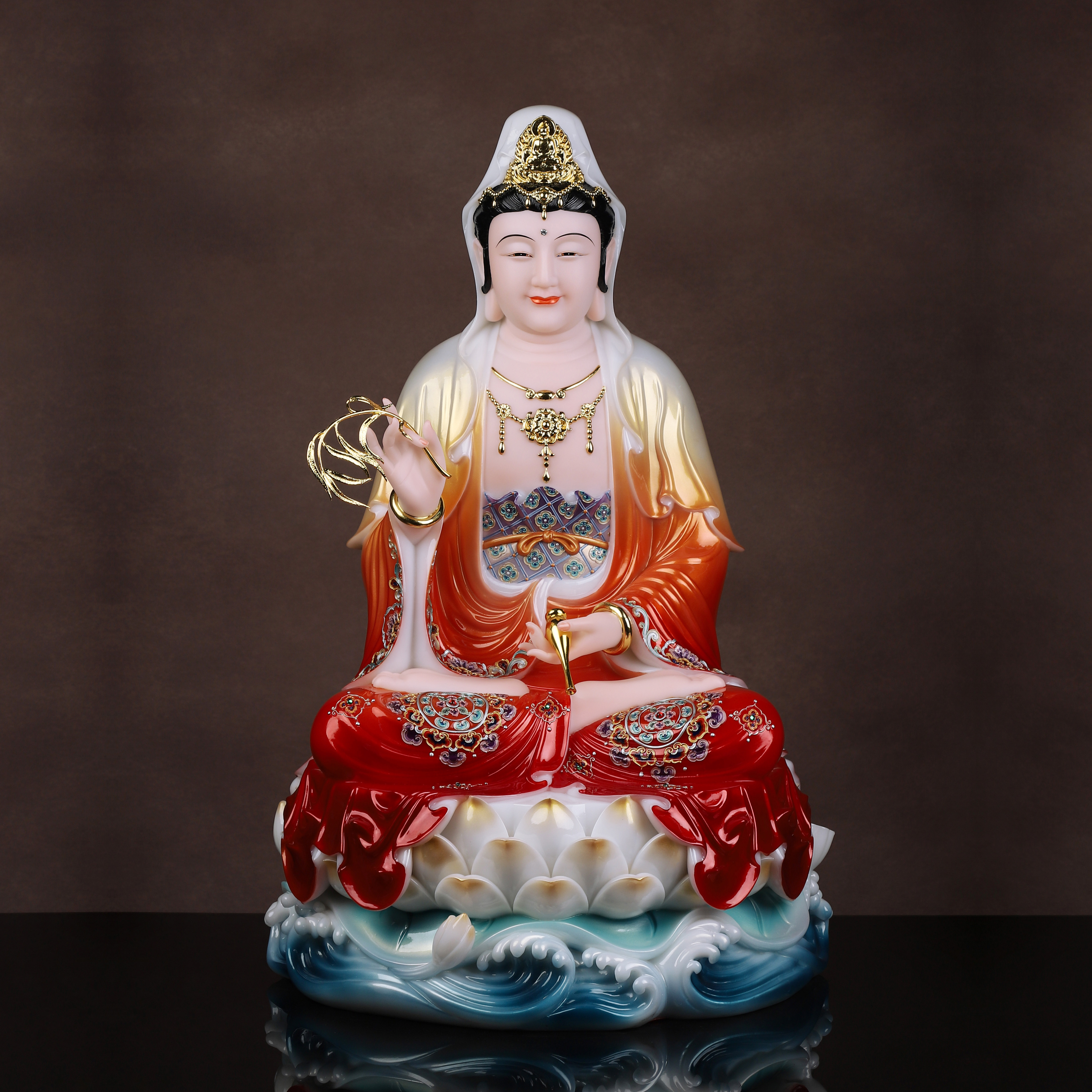 汉白玉水浪观音菩萨家用供奉观音神像摆件南海观音坐莲观世音佛像