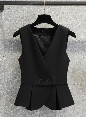 简约时尚西装马甲显瘦无袖坎肩百搭气质职业装小个子西服马夹上衣