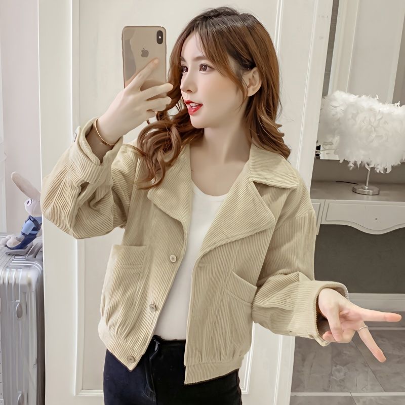 灯芯绒外套女春秋2025年新款小个子减龄宽松长袖夹克短款上衣服潮