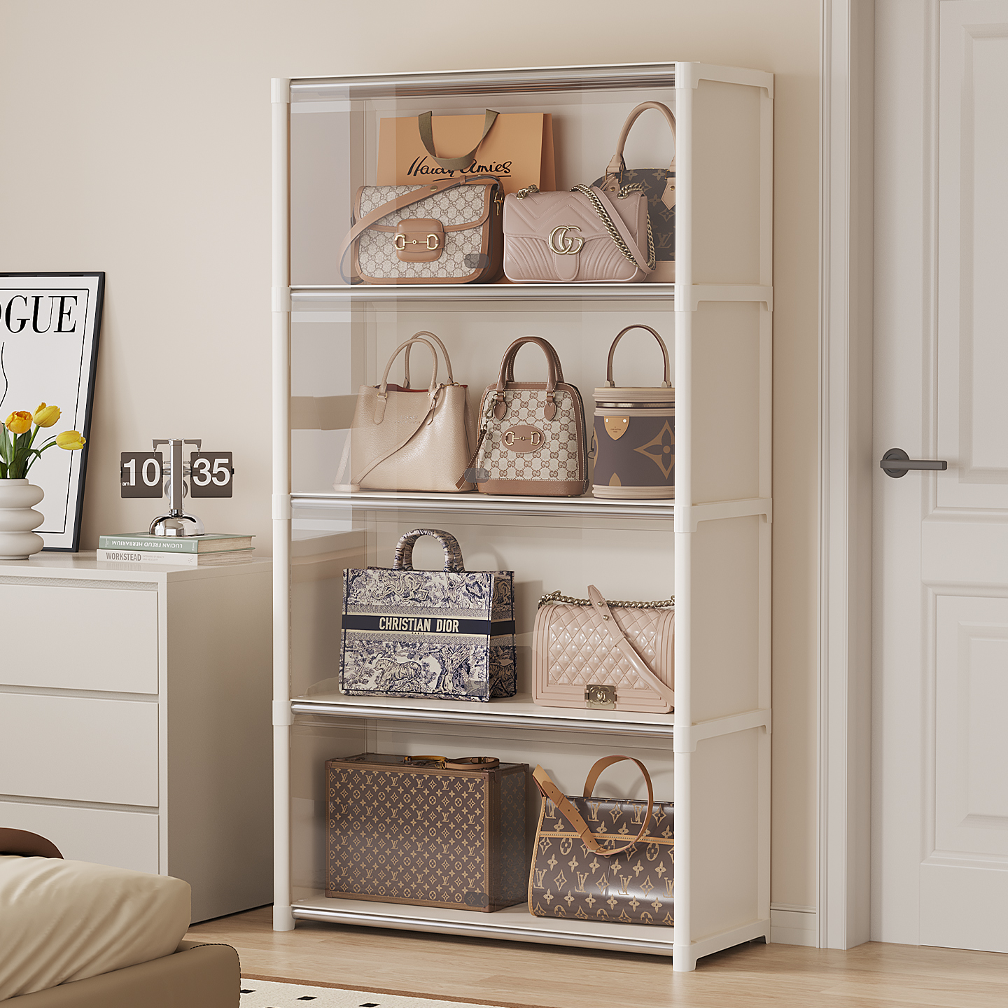 包包收纳柜省空间整理架子多层大容量防尘置物架放包包储物架耐用