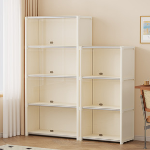 书架透明可视防尘简易书柜自由组合落地置物架柜子不占空间租房用