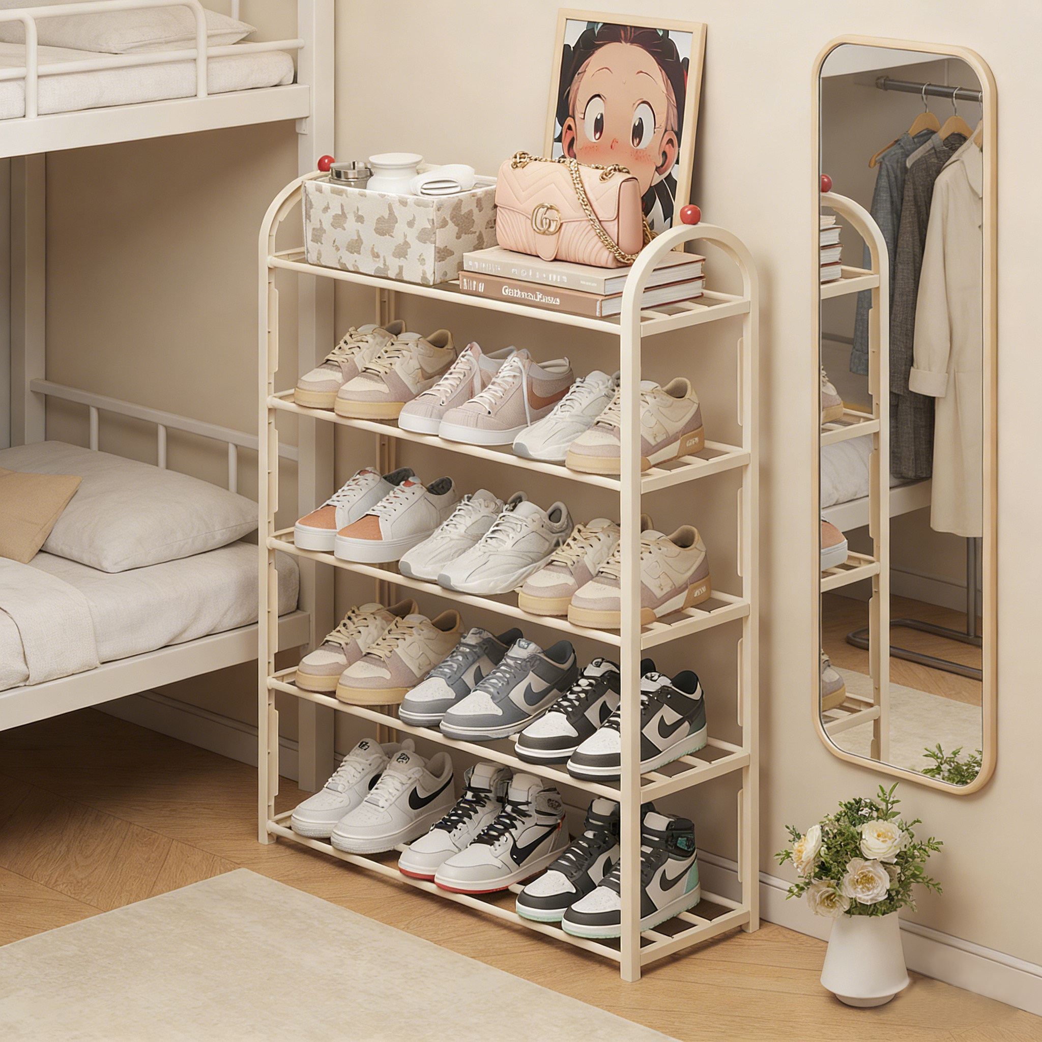 学生宿舍鞋架子多层经济型鞋子收纳架简易组装窄款门口桌下置物架