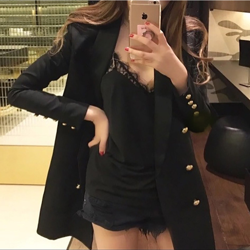 春秋新款大码欧款西装上衣女胖mm时尚黑色气质拼接显瘦西服外套女