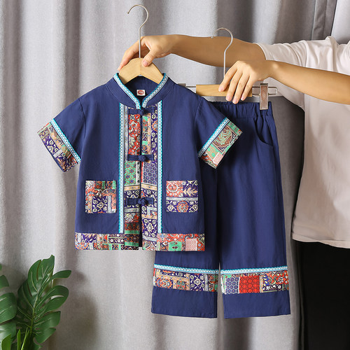 广东发货夏季薄短袖男童民族服装