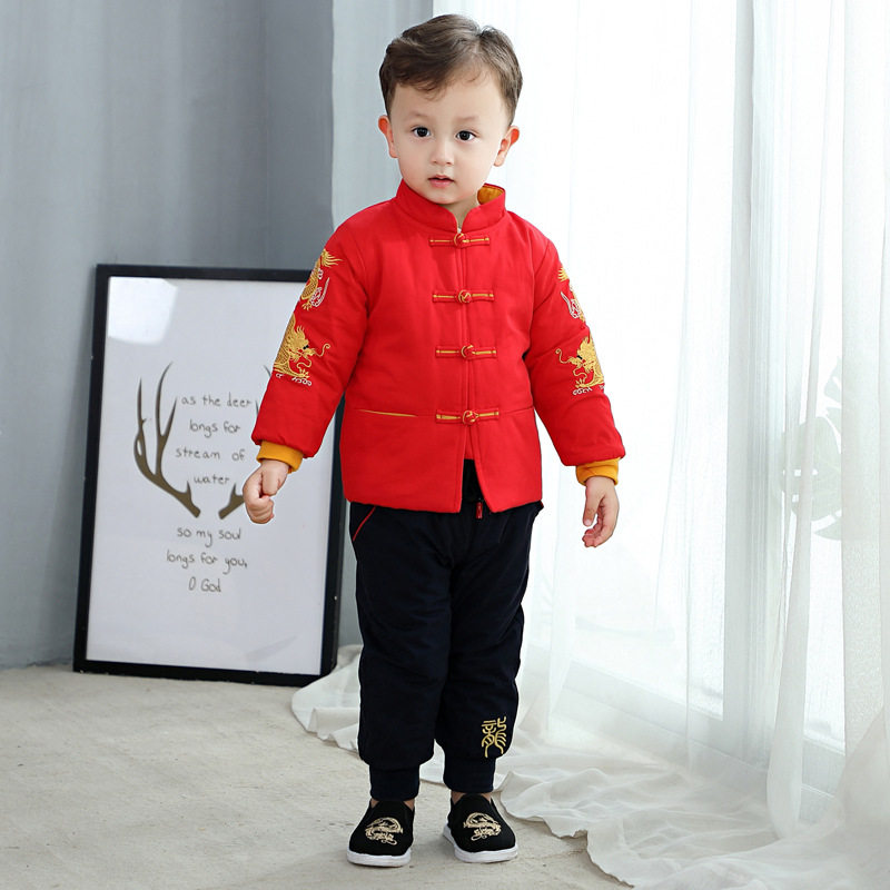 儿童唐装周岁男女宝宝抓周礼服婴儿冬季新年拜年喜庆服加厚棉衣