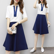 2017新款女装夏宽松两件套中长款连衣裙女少女套裙短袖裙套装女生