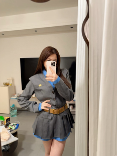 欧洲潮牌西装连衣裙女2026早春新款拼接纯色学院风连衣百褶裙短裙