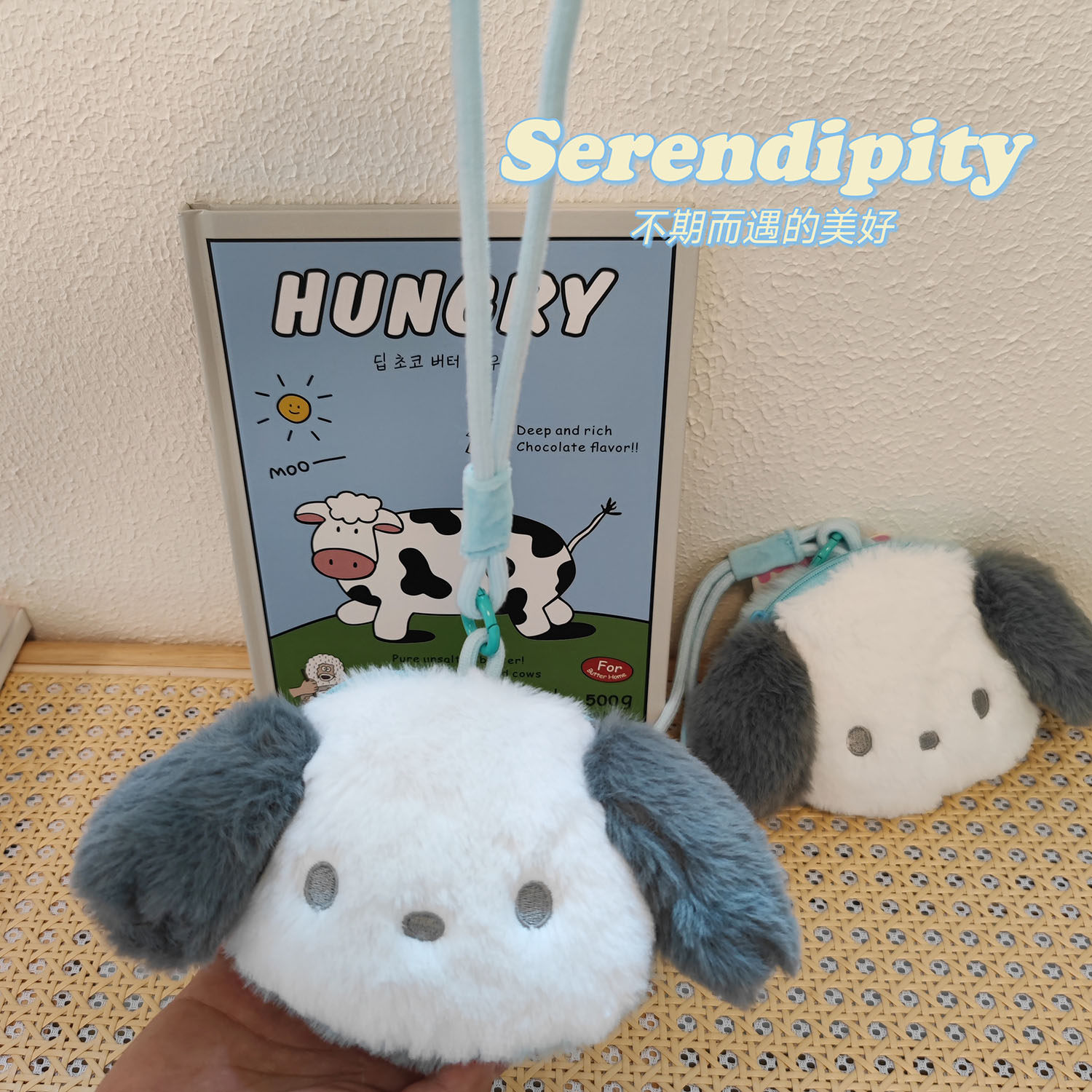 可爱少女心帕恰狗手腕零钱包卡通学生实用收纳包毛绒书包挂饰礼物