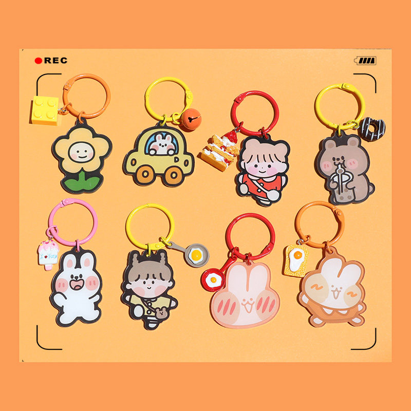 双面滴胶韩国亚克力面包兔花朵钥匙扣可爱书包小挂件包包拉链挂饰