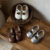 春秋新款 6岁女宝软底小皮鞋 婴儿学步鞋 真皮简约女小童公主鞋