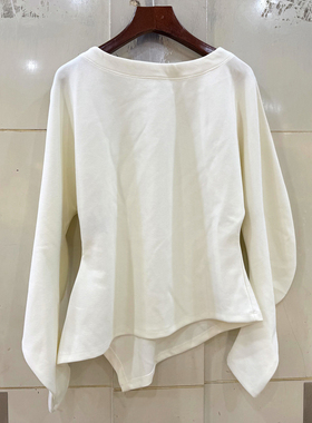 L68896 一字圆领灯笼泡泡袖束腰斜门禁修身洋气莫代棉卫衣T恤春装
