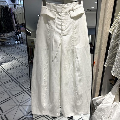95220 欧洲站夏季新款2026大版舒适抽绳松紧天丝亚麻弯刀裤休闲裤