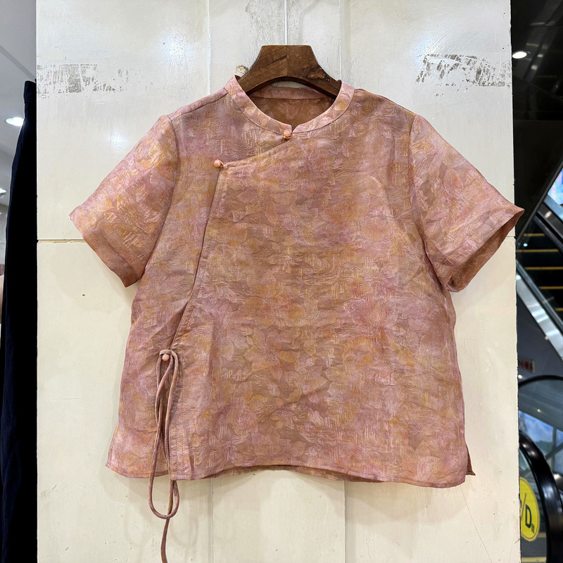 8662 斜门禁流苏扣立领国风减龄浮光锦提花短装衬衫上衣欧货夏装