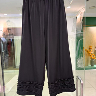女裤 双燕鸿运9717 脚休闲百搭真丝直筒裤 松紧腰木耳花边裤 春 时尚