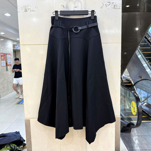 腰带高腰不规则A字中长半身裙洋气燕尾裙欧货秋 时尚 Beauty 6173