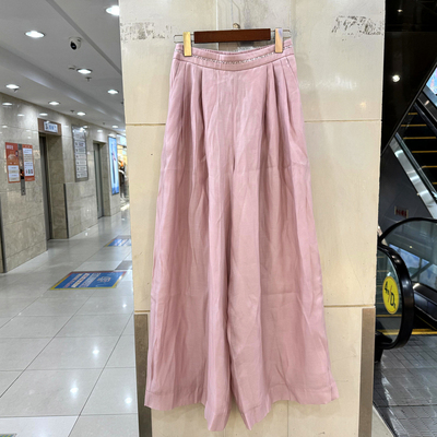 菲沿FY9375 蕾丝边后松紧高腰天丝阔腿直筒裤女裤欧洲站春装正品