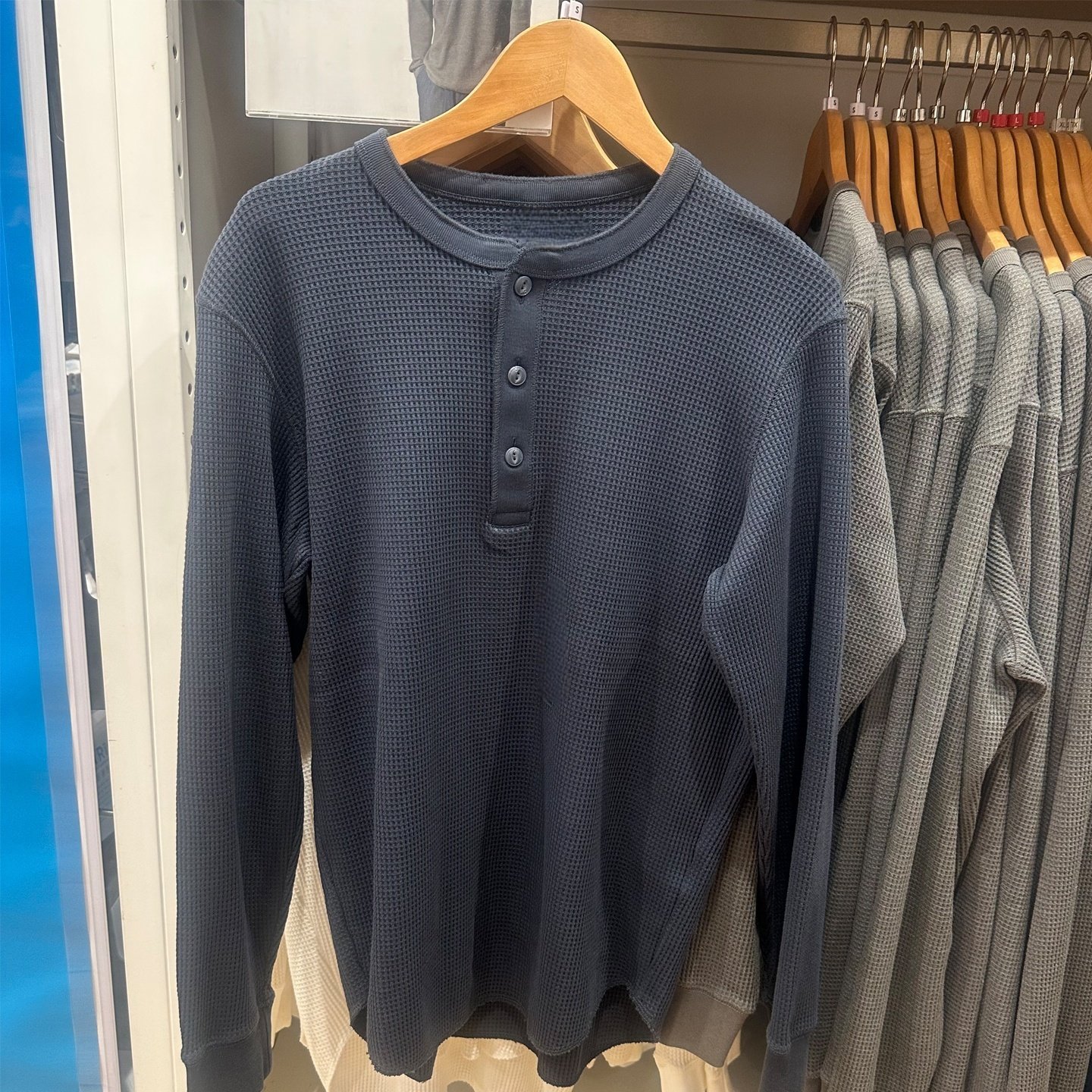 Men'S/Women's Clothing Couple Styles Waffle Knit Henry Collar T-Shirt Long sleeves Breathable Easiest for match Tops E479784/469924