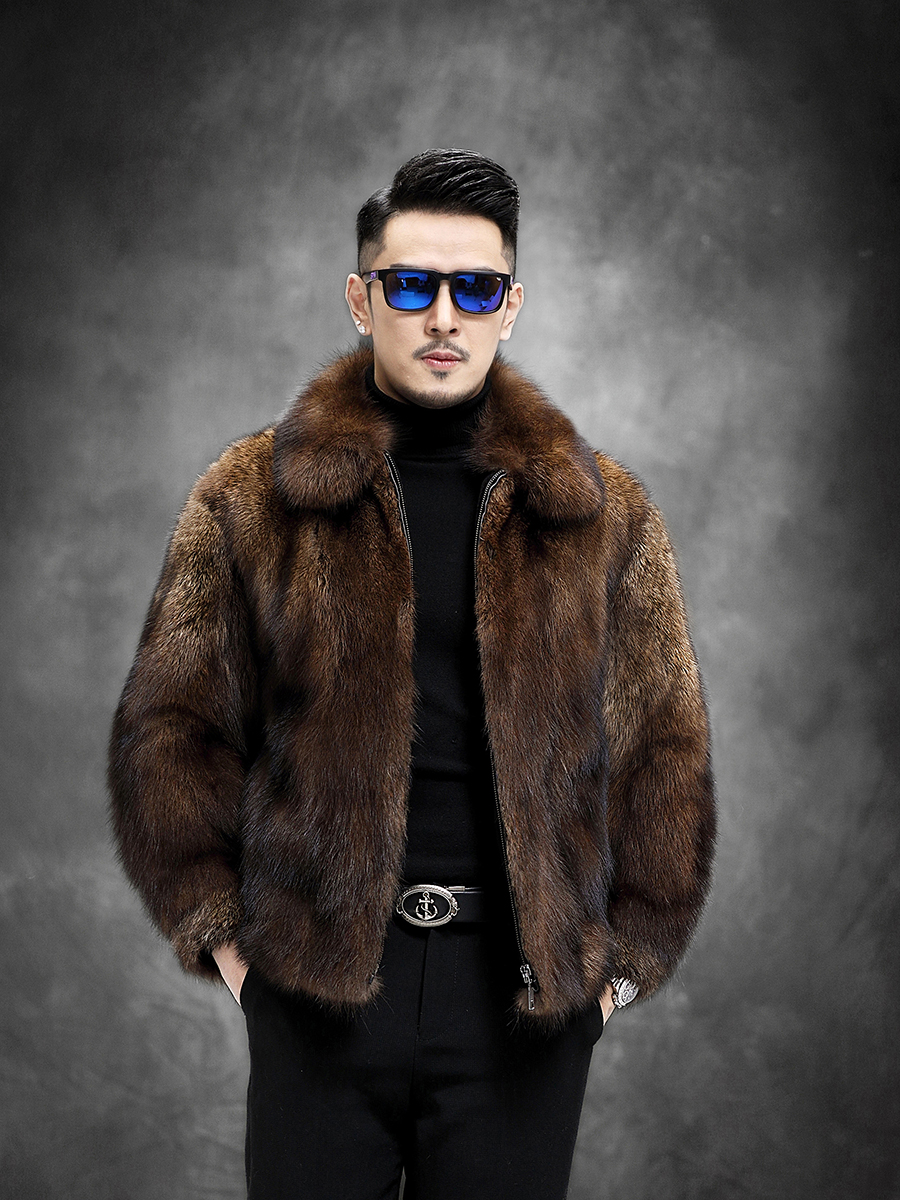 渔貂毛整貂皮大衣男士常规外套貂皮毛一体男潮仿皮草水貂绒仿皮草
