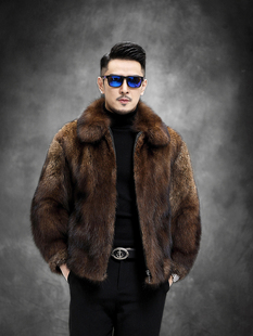 渔貂毛整貂皮大衣男士 常规外套貂皮毛一体男潮仿皮草水貂绒仿皮草