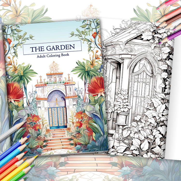 花房漫画创意涂鸦DIY绘画填色本着色解压园艺花园涂色书色彩成人