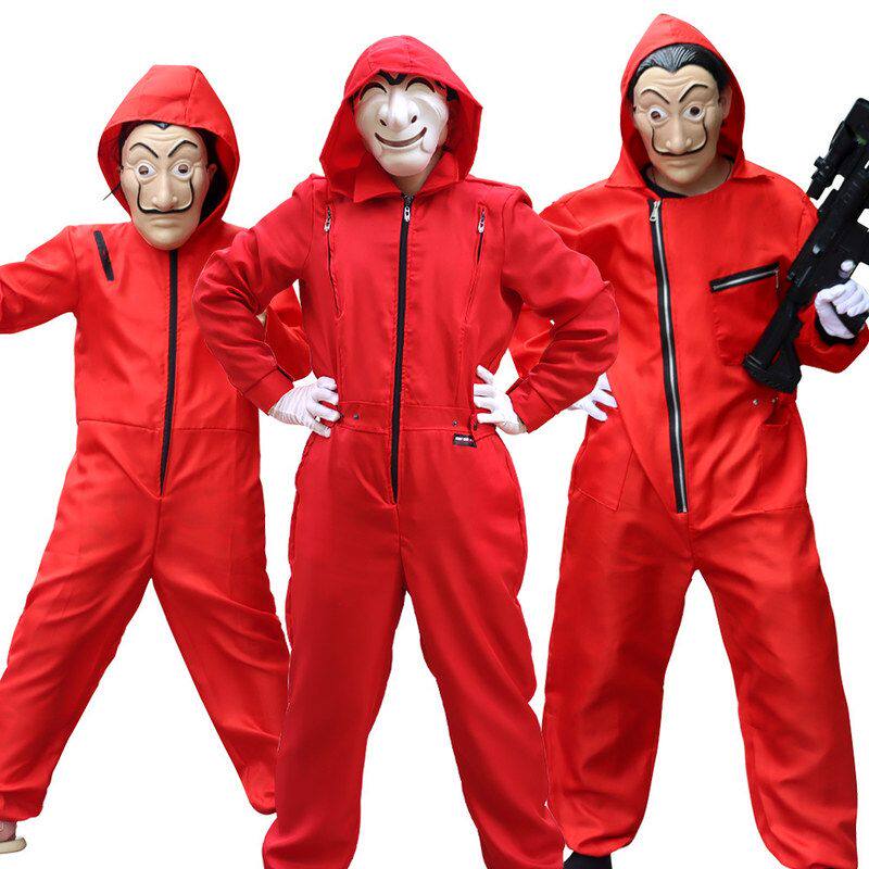 万圣节儿童成人cos服装纸钞屋达利服饰红色连体衣连帽衣服装扮