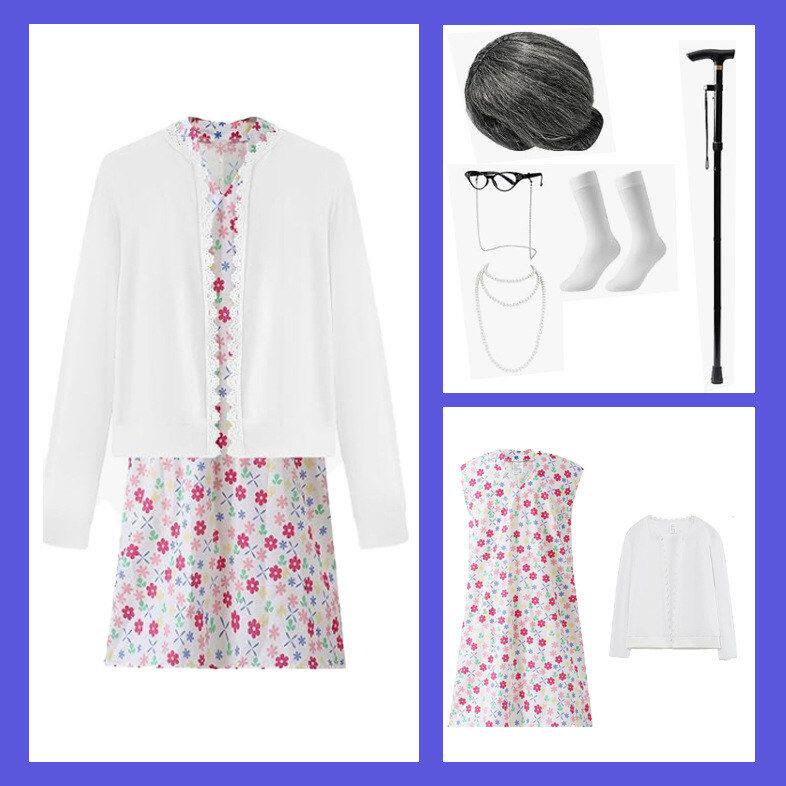 cos老奶奶服装假发儿童演出服老太婆Grandma六一造型角色扮演走秀