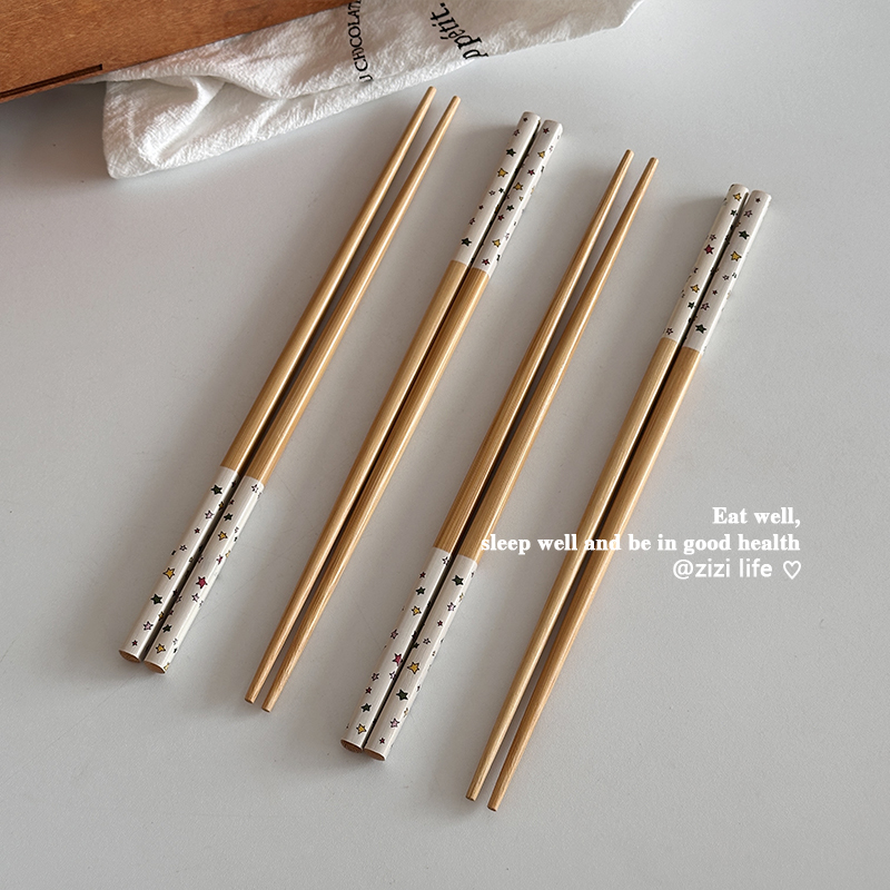 ins风星星印花筷子天然竹木