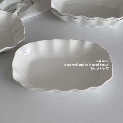 ins风简约波浪边陶瓷盘子