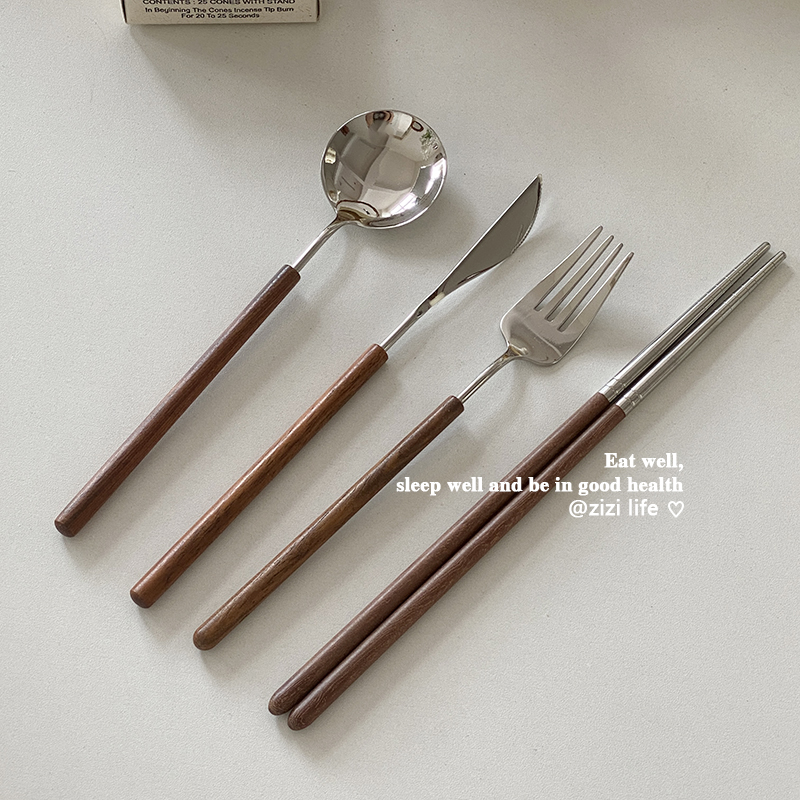 牛排意面花梨木细柄北欧刀叉勺
