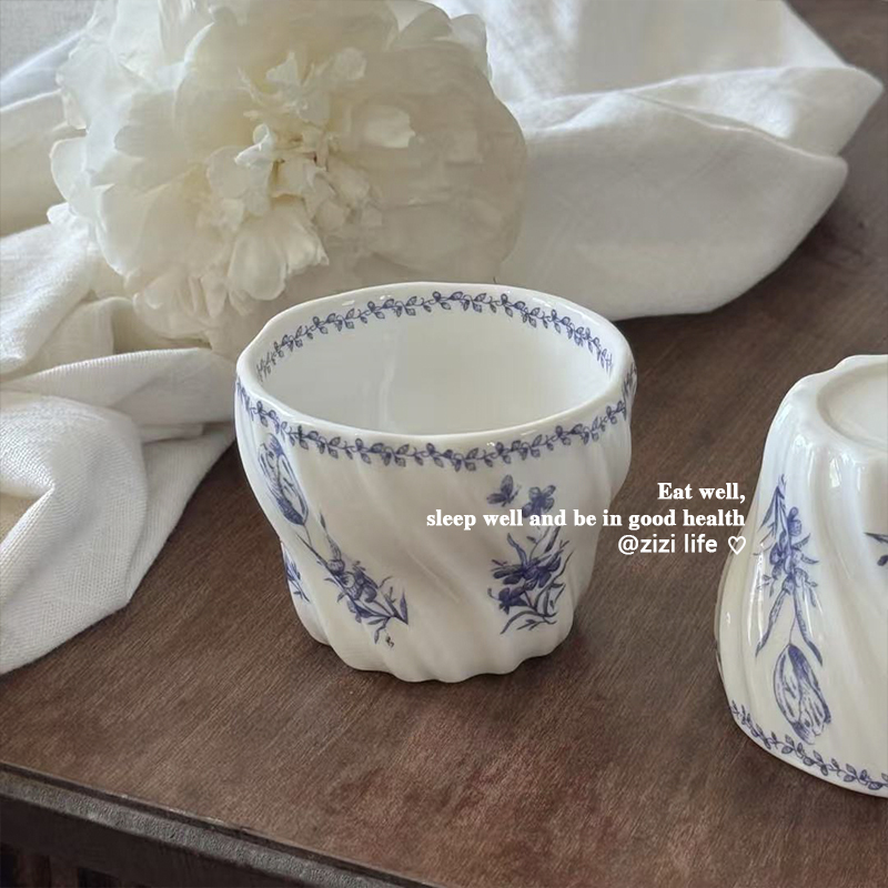 小众法式复古ins风蓝花陶瓷杯
