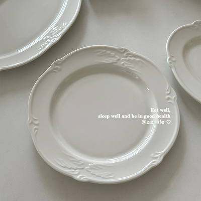 炒菜盘陶瓷复古花边家用浮雕纯色