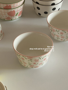 ins韩式小清新粉色碎花陶瓷碗少女心餐具米饭碗吃饭甜品碗