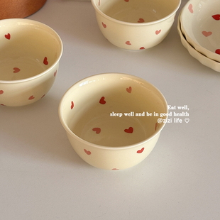 奶油陶瓷饭碗家用高颜值餐具米饭碗ins少女心爱心小碗小清新