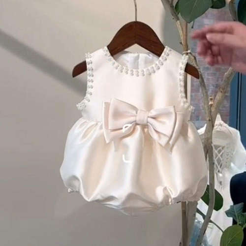 洋派甜美风女童无袖爬爬服2026夏季新款蝴蝶结公主连身衣婴儿礼服