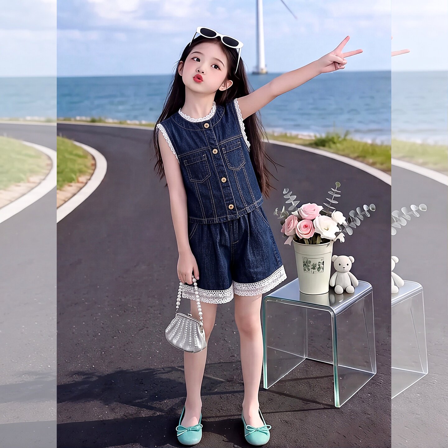 女童夏季牛仔套装2026新款大童夏