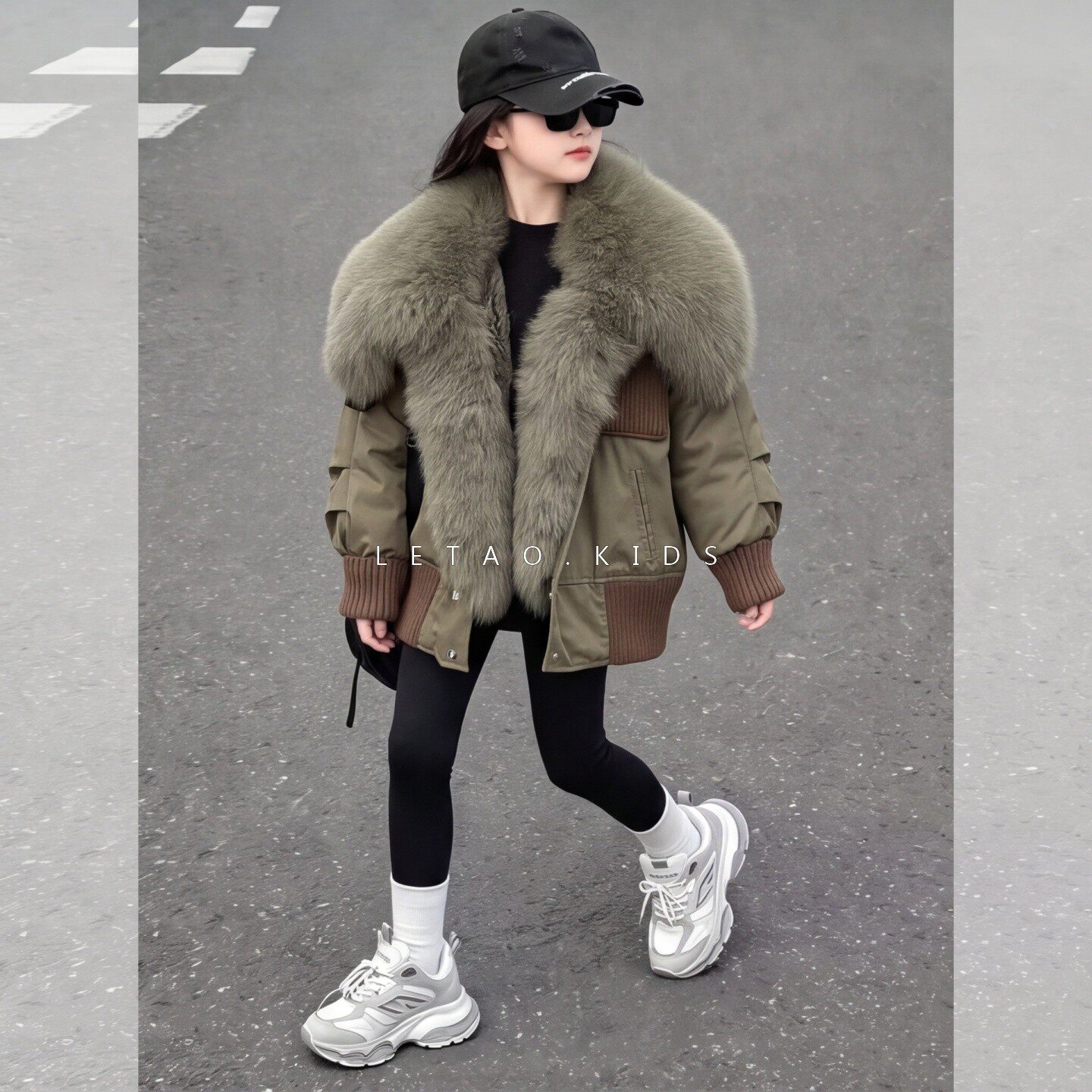 女童加厚冬季狐狸毛领派克服外套