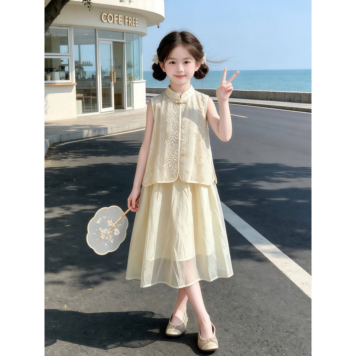 女童连衣裙夏季2026新款儿童中式禅意风假两件裙子女大童夏日穿搭