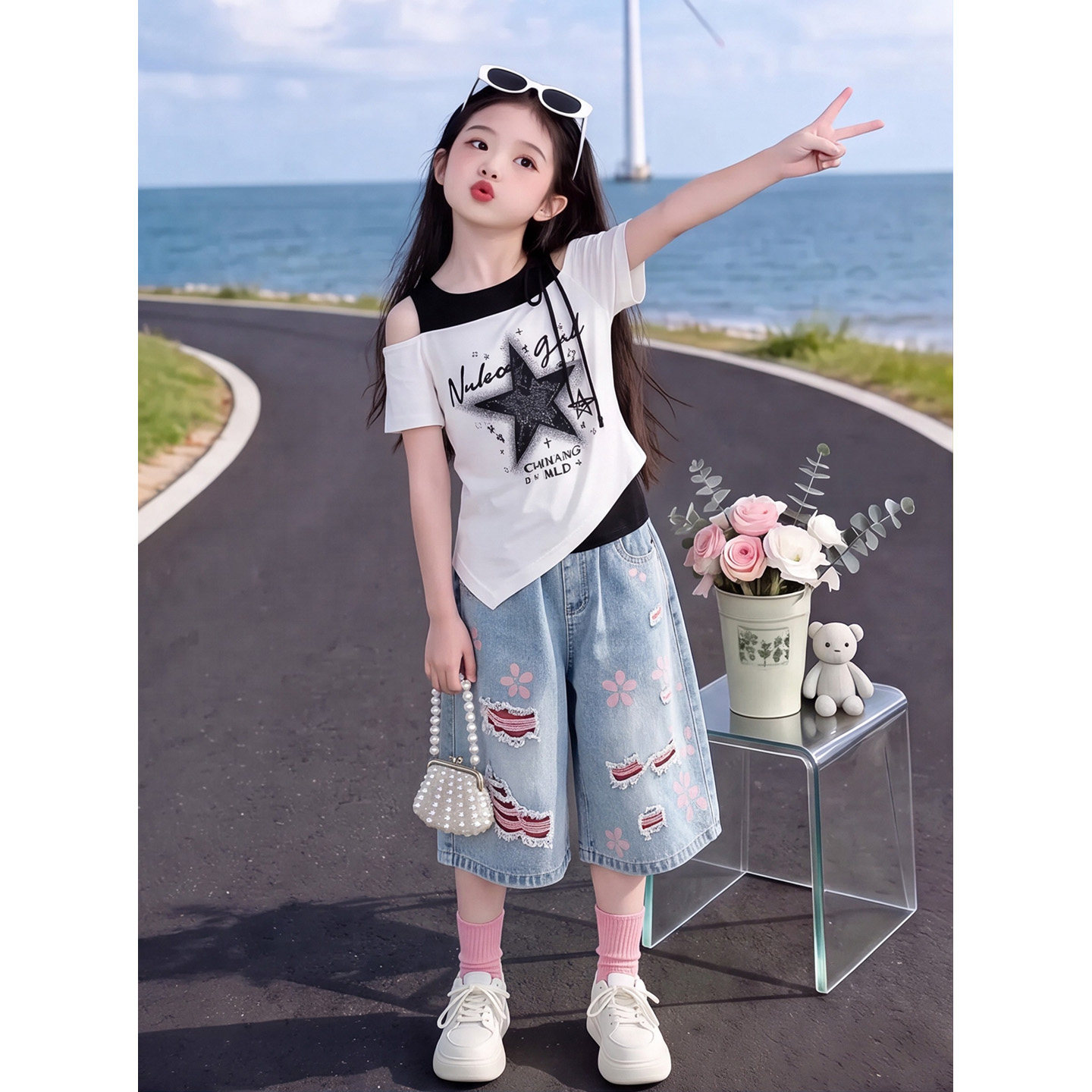 女童套装夏季2026新款儿童洋气露