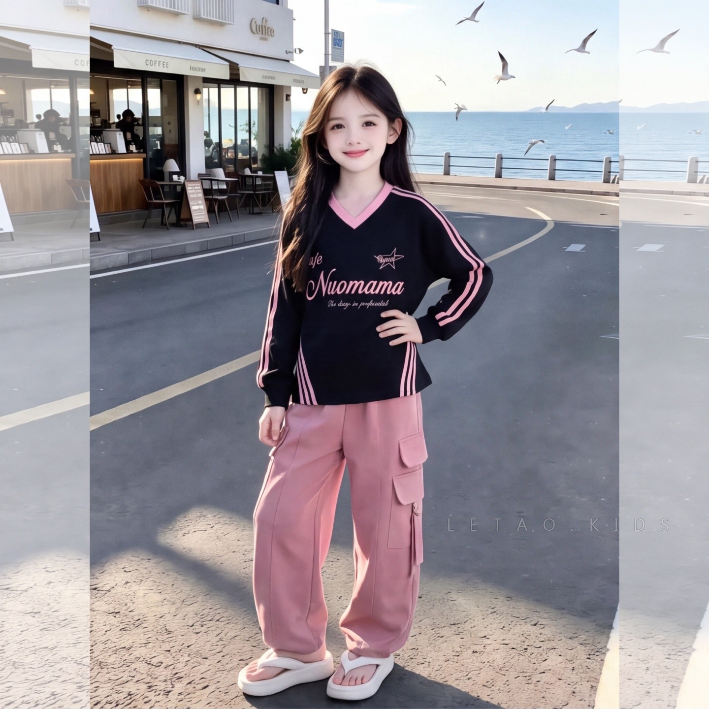 女童V领运动套装秋装2026秋季新4