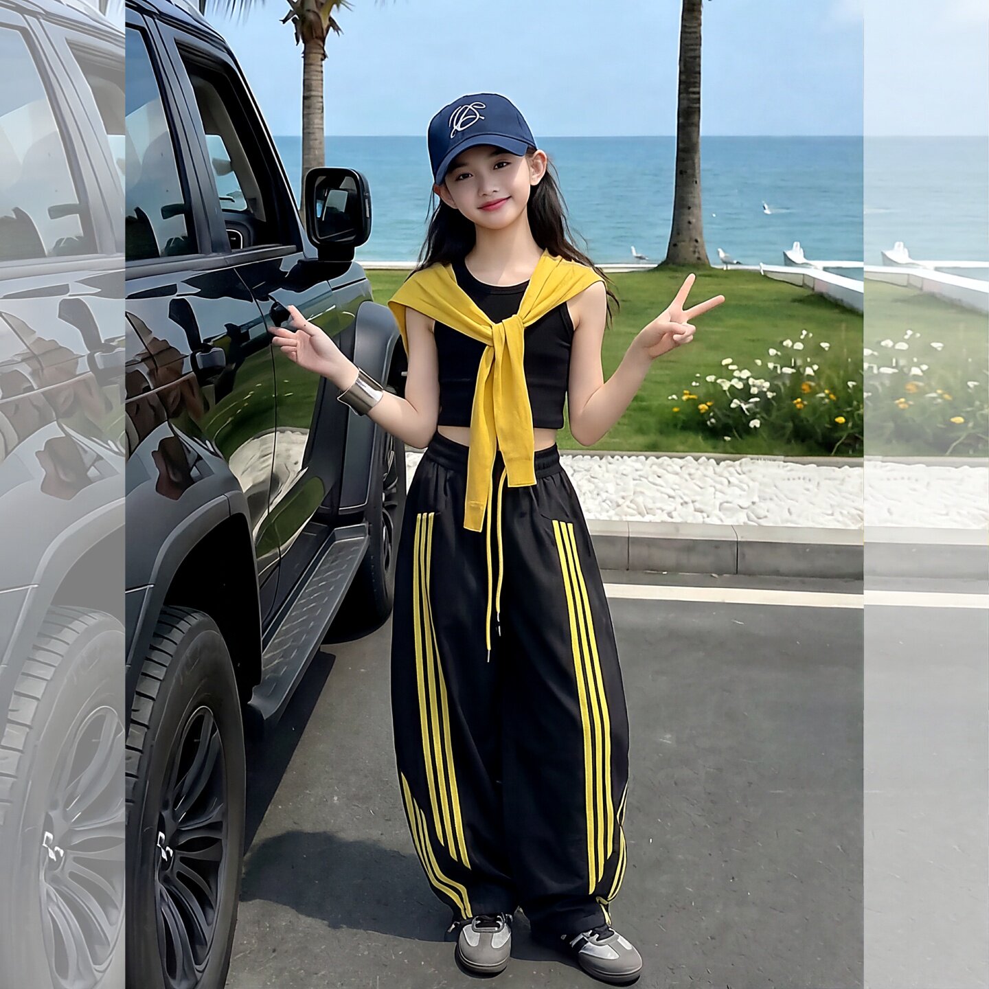 女童裤子夏季薄款女大童韩版运动裤女孩潮酷速干裤初中生防蚊裤潮