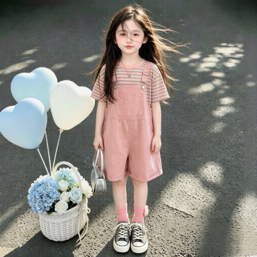 女童套装夏款2026新款儿童夏季潮酷穿搭女孩大童夏装背带裤两件套