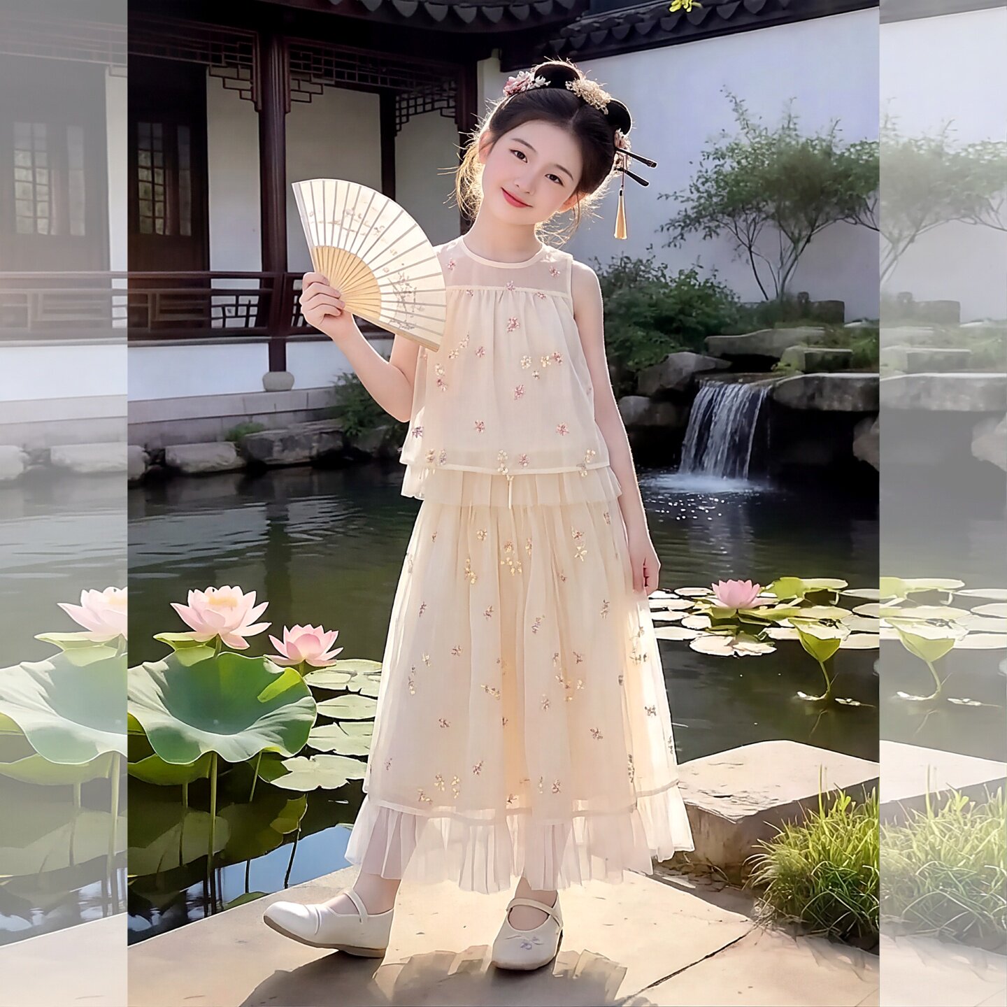 女童夏季薄款无袖背心裙两件套装