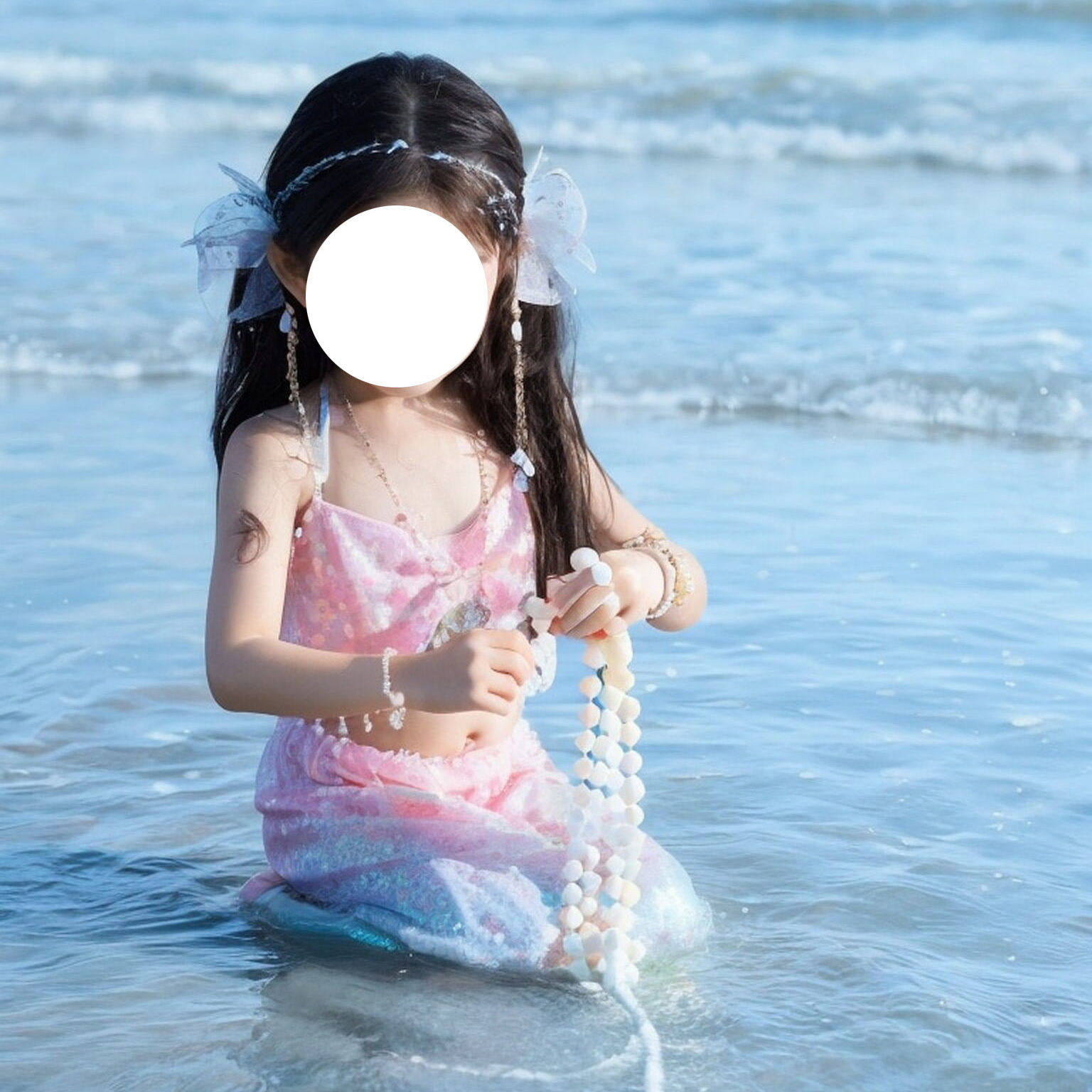 女童沙滩裙美人鱼公主裙女孩鱼尾泳衣三亚度假裙儿童海边衣服裙子